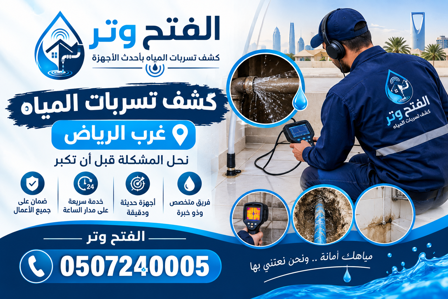 شركة كشف تسربات المياه غرب الرياض