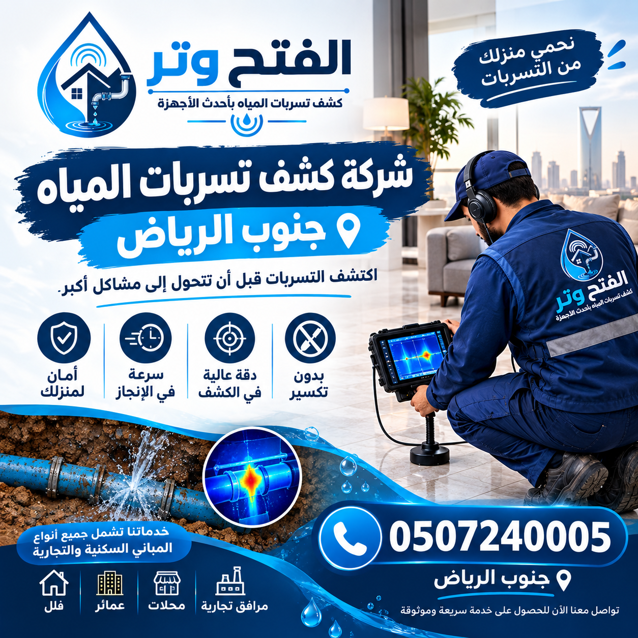 شركة كشف تسربات المياه جنوب الرياض