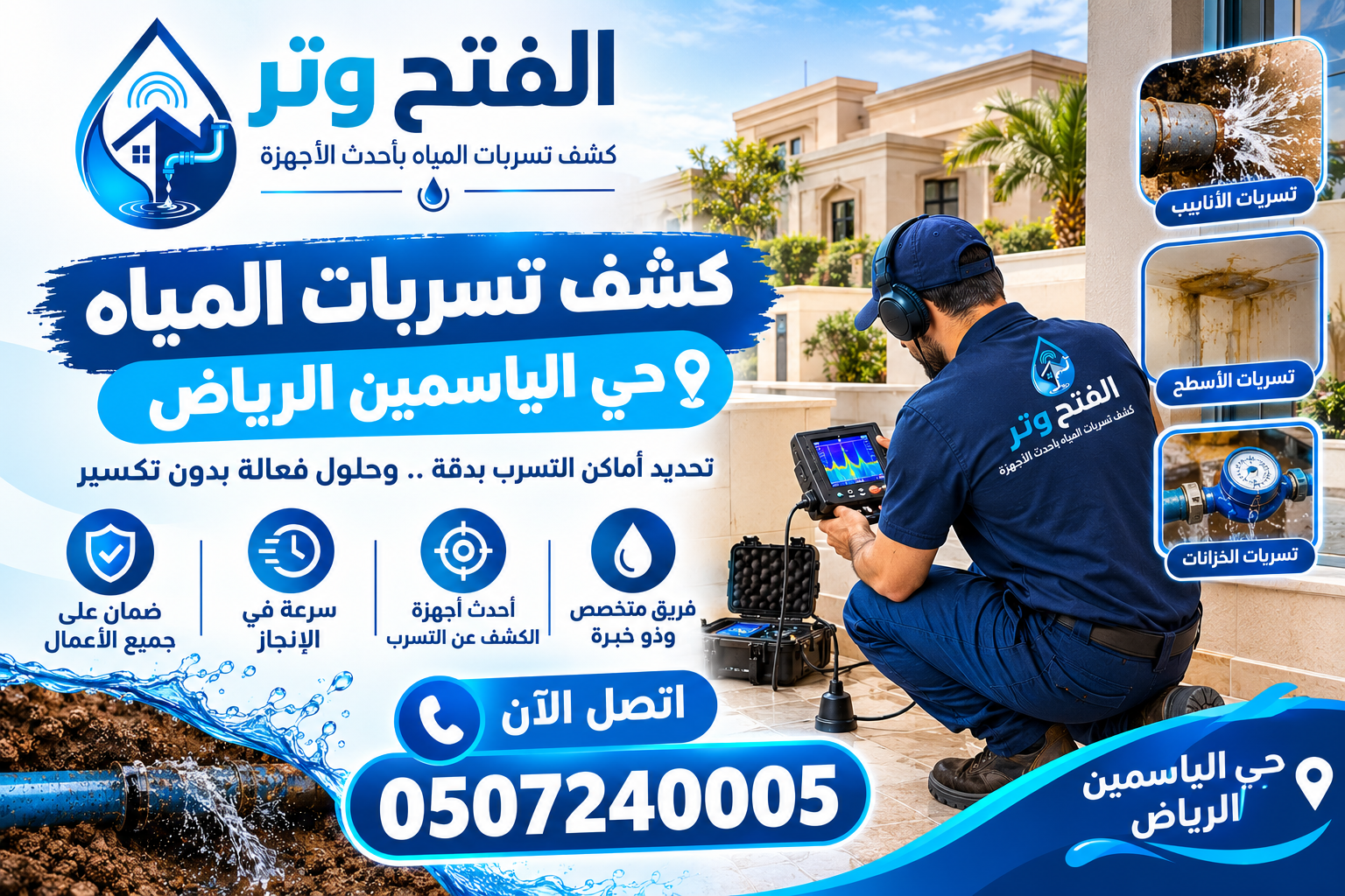 شركة كشف تسربات المياه حي الياسمين الرياض