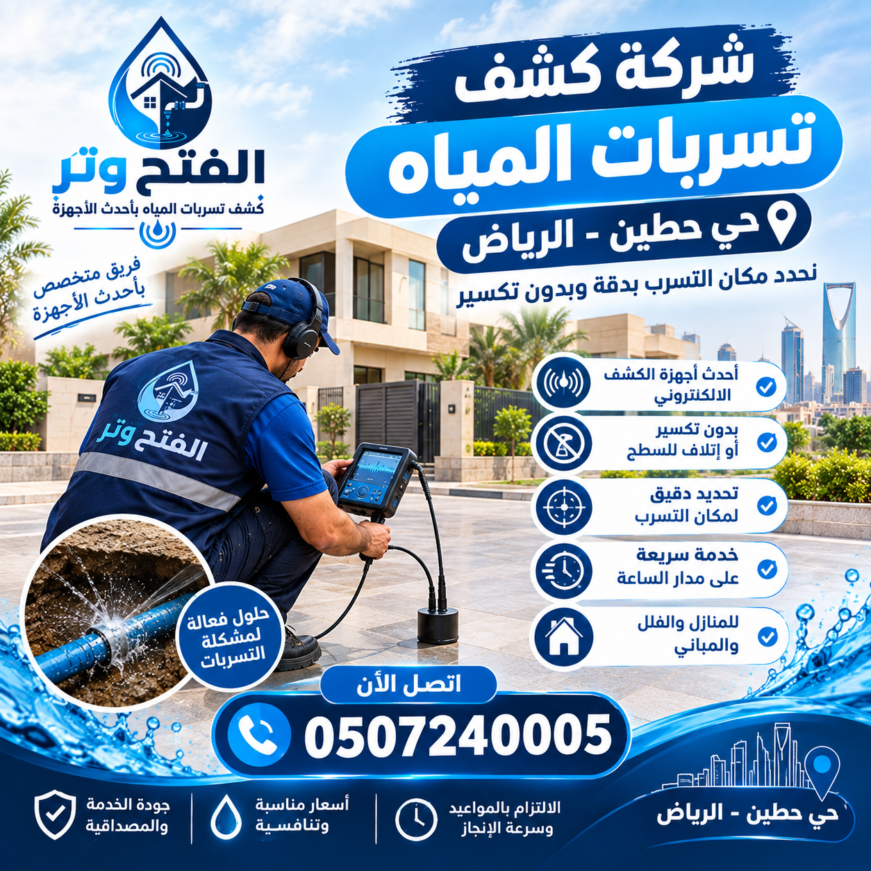 شركة كشف تسربات المياه حي حطين الرياض