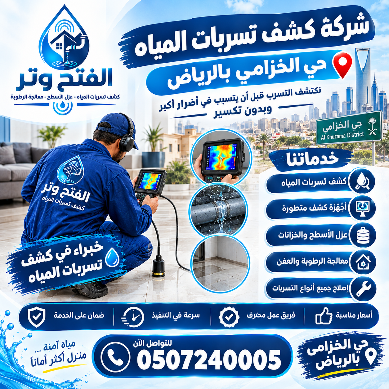 شركة كشف تسربات المياه حي الخزامى بالرياض