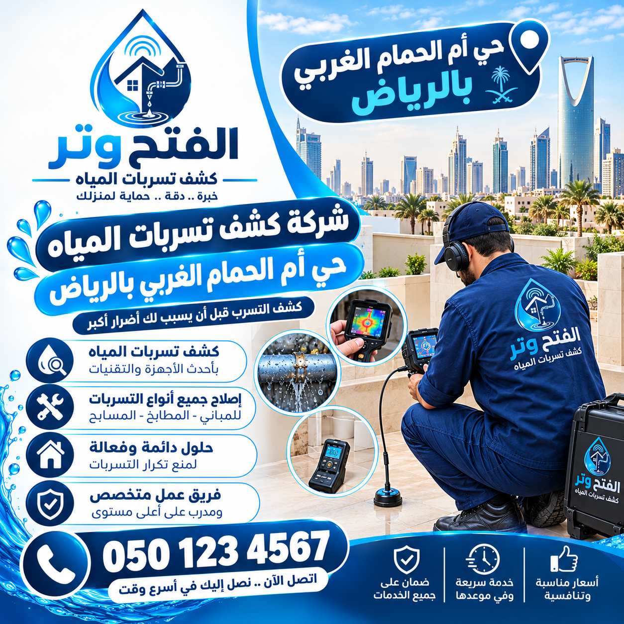 شركة كشف تسربات المياه حي أم الحمام الغربي بالرياض