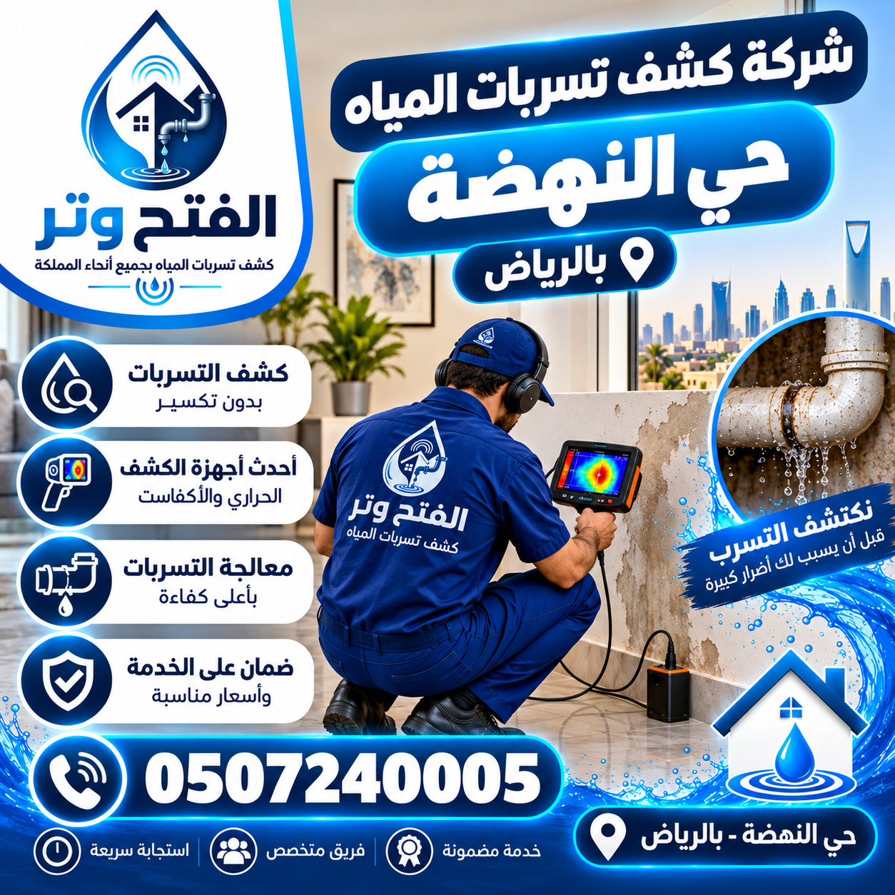 شركة كشف تسربات المياه حي النهضة بالرياض