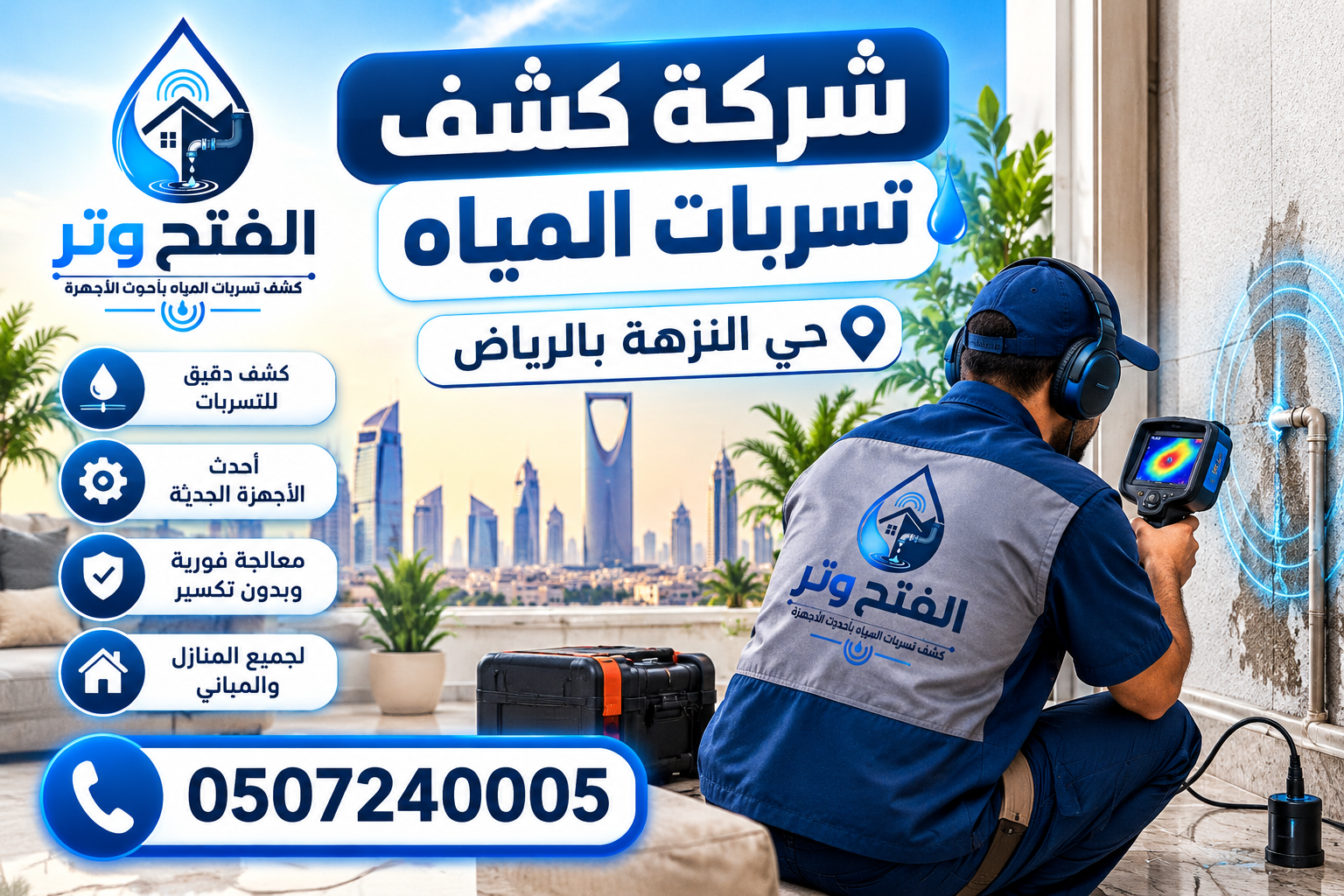 شركة كشف تسربات المياه حي النزهة بالرياض