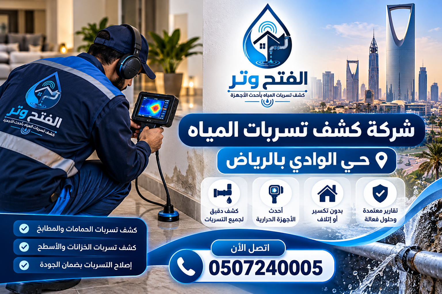 شركة كشف تسربات المياه حي الوادي بالرياض