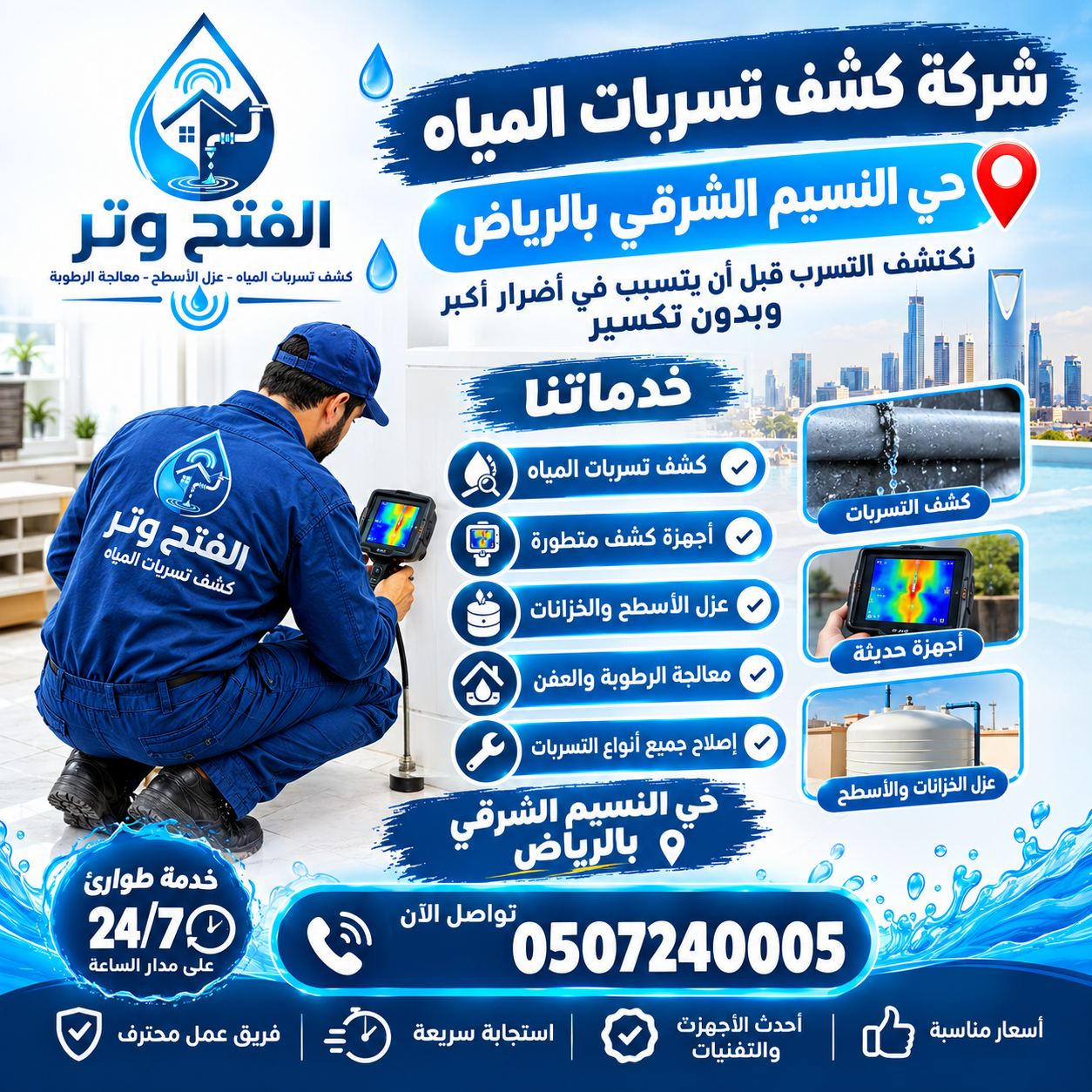 شركة كشف تسربات المياه حي النسيم الشرقي بالرياض