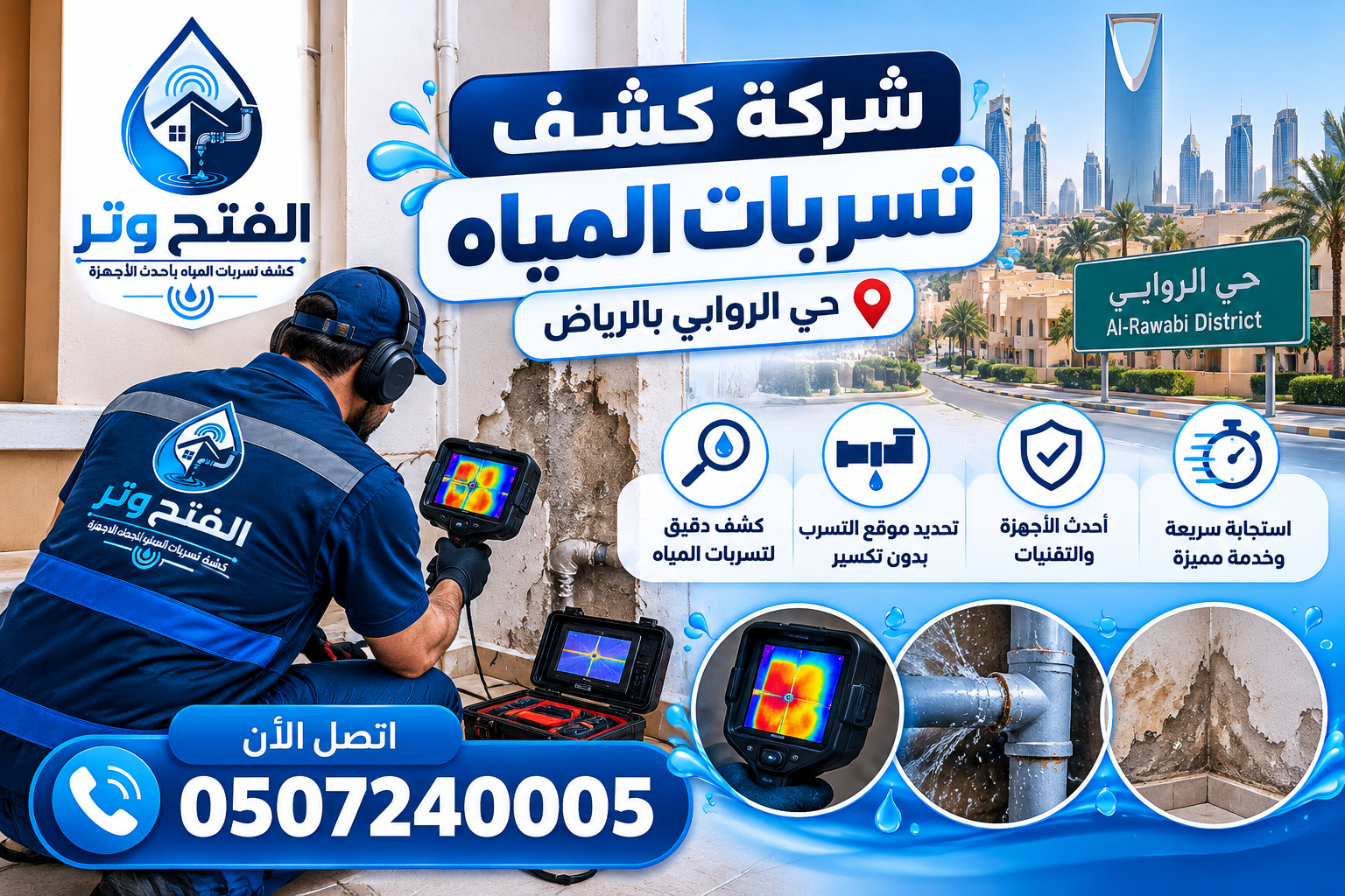 شركة كشف تسربات المياه حي الروابي بالرياض